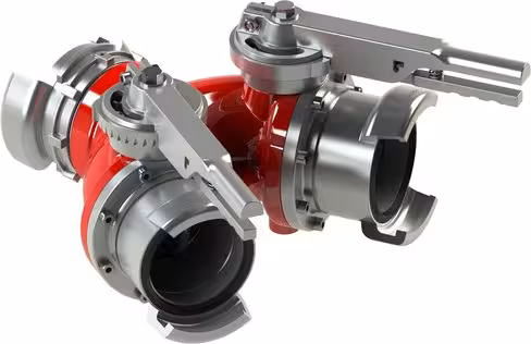 Division vanne quart de tour Bipok - entrée 1x AR 100 à verrou - sortie 2x AR100 sans verrou - aluminium