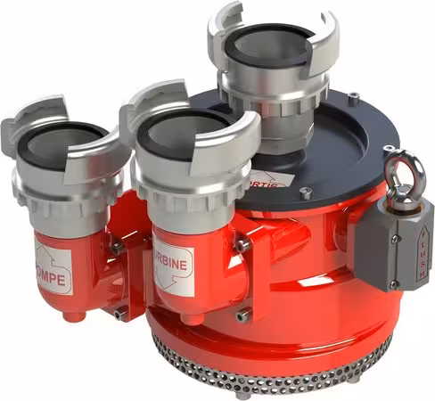 Turbopompe d'épuisement 108 m3/h - entrée et sortie turbine DSP 65 à verrou - sortie pompe DSP 65 à verrou - aluminium