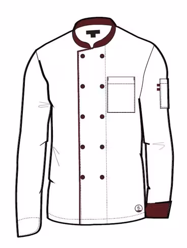 Veste de restauration mixte manches longues - LMA - polycoton - 200 g/m2 - blanc bordeaux - taille 4 -