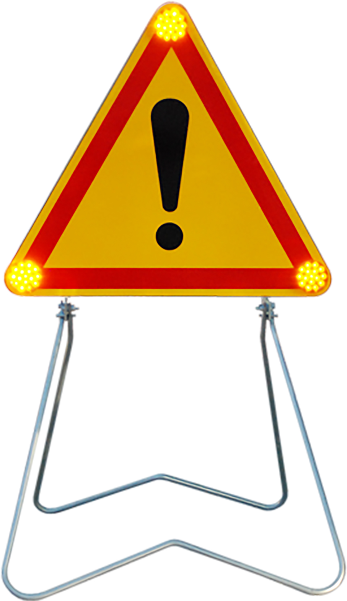 Triangle manuel 700 mm - classe 2 - AK 14 (point d'exclamation) 3 feux diamètre 65 mm