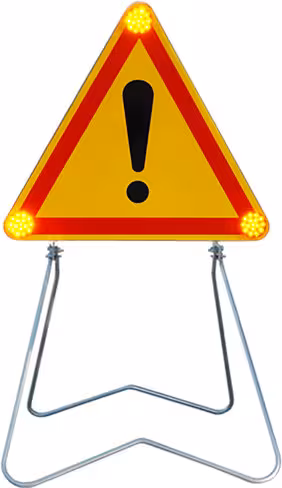 Triangle manuel 700 mm - classe 2 prismatique - AK14 (point d'exclamation) 3 feux DN 65 mm
