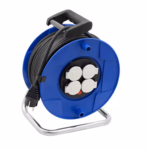 Enrouleur 25 m - avec 4 prises domestiques IP44 - disjoncteur thermique - H07RN-F 3G1,5