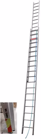 Echelle - h. 3,35/5,60 m - 2 plans - corde sur le côté - alu - identification SDIS et signalisation de bas d'échelle