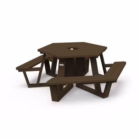 Table de pique nique Agora Origine - latte plastique recyclé - hexagonale Ø 240 cm 2 accès PMR - coloris standard