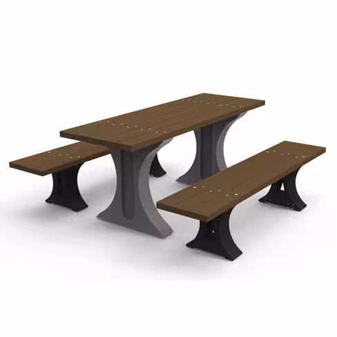 Ensemble table pique-nique banquettes Forestière Origine - lattes plastique recyclé - l. 180 cm - coloris standard