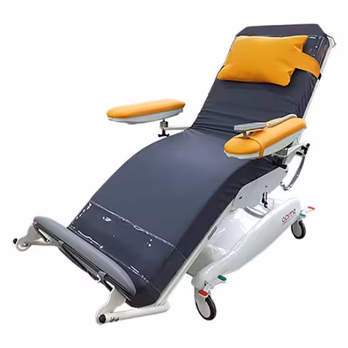 Fauteuil de soins bariatrique Méridienne 3 PU noir - oreiller et accoudoirs orange