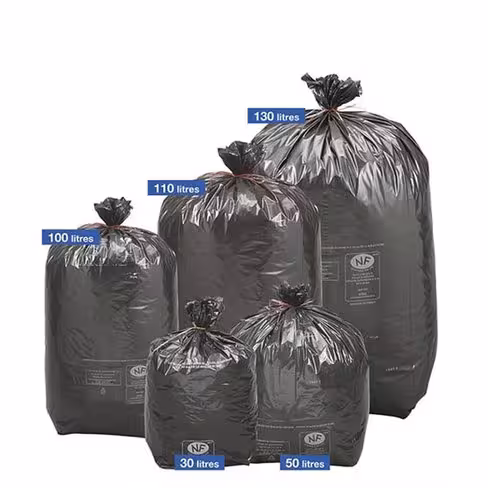 Sac à déchets courants 130 l - ép. 33 µm - lien fixe - noir - 84 cartons de 100