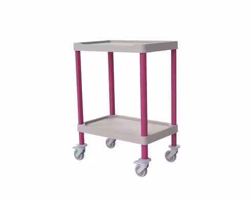 Guéridon composite 2 plateaux 69 x 45 cm bords relevés - 2 roues à freins