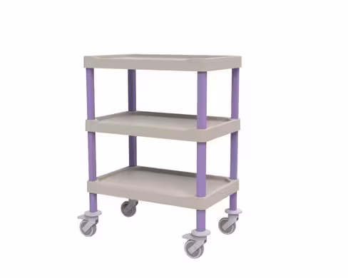 Guéridon composite 3 plateaux 69 x 45 cm bords relevés - 2 roues à freins