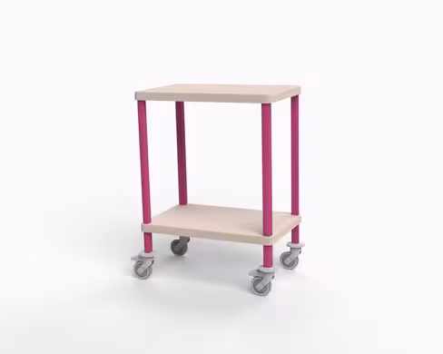 Guéridon composite 2 plateaux 69 x 45 cm bords tombés - 2 roues à freins