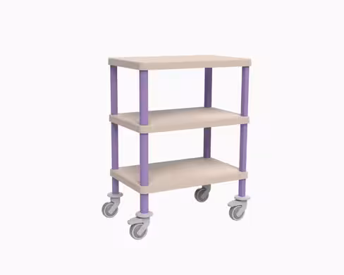 Guéridon composite 3 plateaux 69 x 45 cm bords tombés - 2 roues à freins