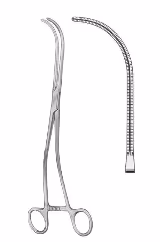 COOLEY pince vasculaire universelle atraumatique 27cm, courbée, longueur du mors 82,0mm