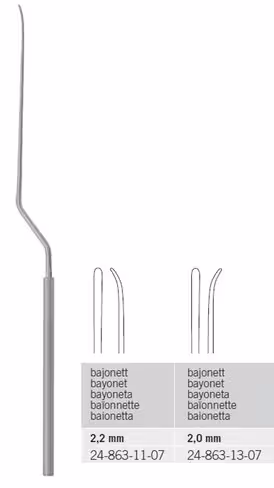 Micro-dissecteur, forme baionnette, courbé à droite, 2mm 23cm