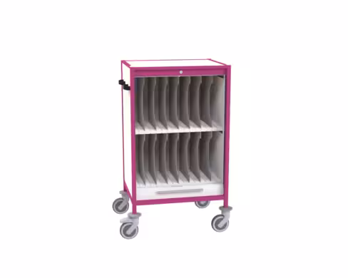 Chariot à cases pour dossiers médicaux - lecture verticale - avec frein et porte étiquette