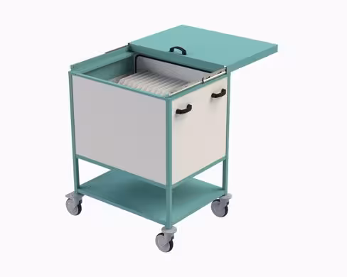 Chariot à cases pour dossiers radios - lecture horizontale - avec couvercle coulissant et frein