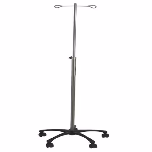 Pied à sérum - 2 crochets - inox - embase plastique