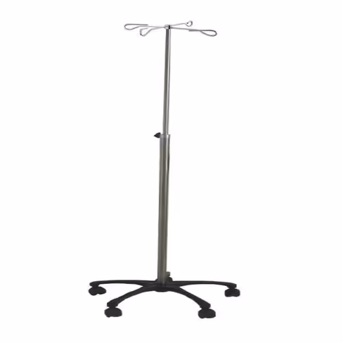 Pied à sérum - 4 crochets - inox - embase plastique