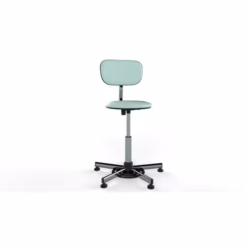 Tabouret avec dossier sur patins - hauteur réglable par commande au pied (50 à 70 cm)