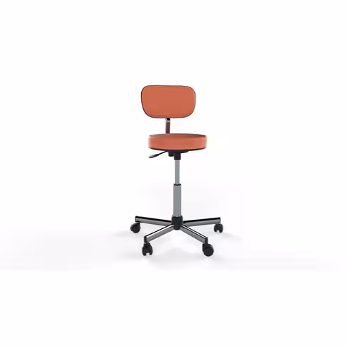 Tabouret avec dossier sur roulettes - hauteur réglable sous l'assise (52 à 72 cm)