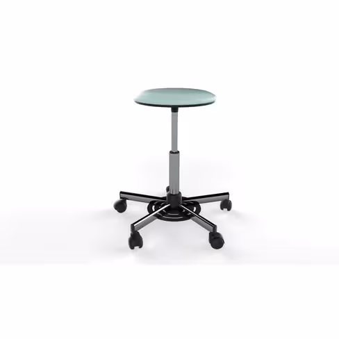 Tabouret sans dossier sur roulettes - hauteur réglable par commande au pied (50 à 70 cm)