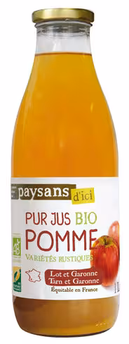Jus de pomme Paysans d'ici Bio 1 l - 1 carton de 6 bouteilles
