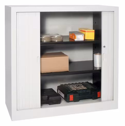 Armoire d'atelier basse NG - 2 tablettes - 100 x 102 x 43 cm - fermeture à rideaux