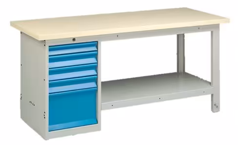 Tablette métallique réduite 1 coffre pour poste 200 cm - piétement simple - 60 x 130 cm