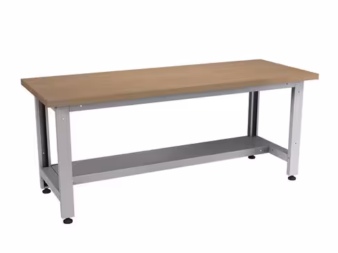 Tablette métallique réduite pour poste 180 cm - piétement simple - 31,5 x 150 cm