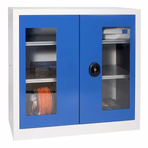 Armoire d'atelier portes battantes transparentes - 2 tablettes - 100 x 102 x 62 cm