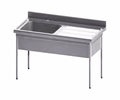 Paillasse inox 1 bac - long 1200 mm - prof 700 mm - sans robinetterie - bac 500x500x300 - Egouttoir à gauche