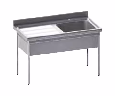 Paillasse inox 1 bac - long 1200 mm - prof 700 mm - sans robinetterie - bac 500x500x300 - Egouttoir à droite