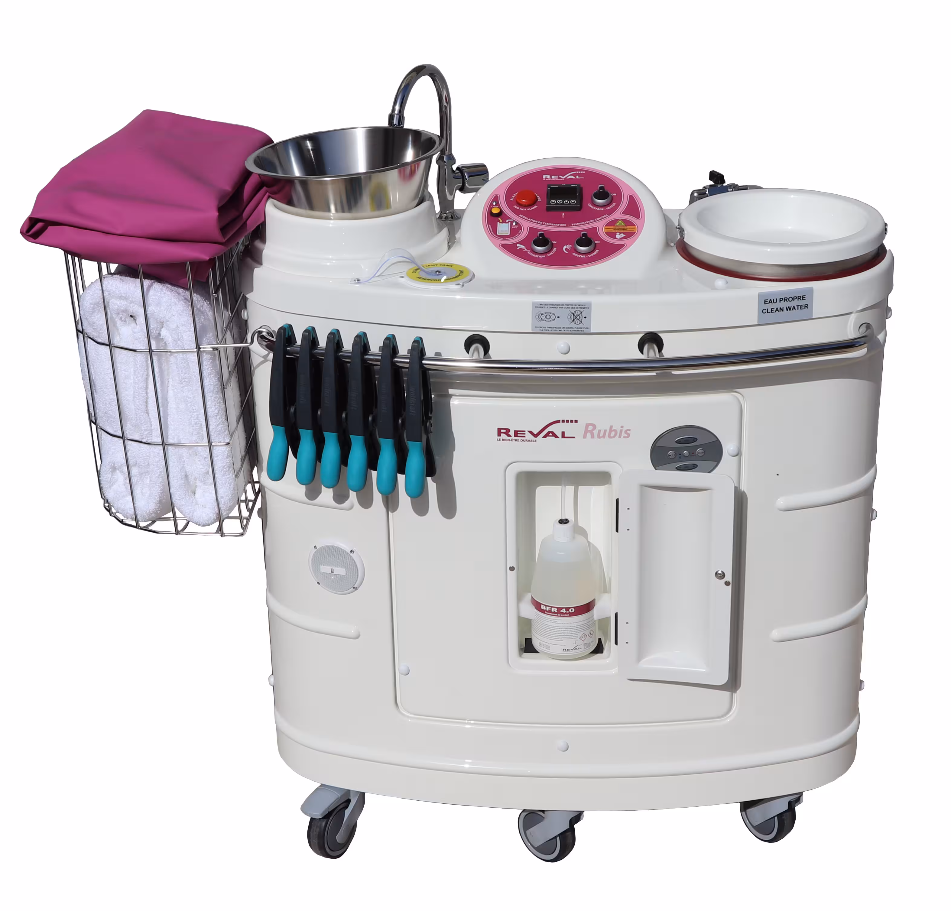 Pack Bien-être douche au lit Rubis - 2 protections 120 x 200 cm 2 draps de bain 158 x 200 cm 6 pinces de préhension