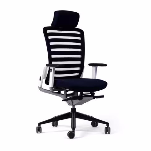 Fauteuil de bureau E8 - assise tissu et dossier résille Stripes - piét. époxy - avec appui-tête - avec prestation