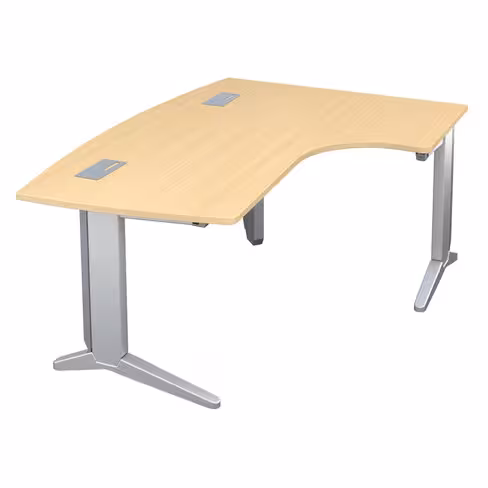 Bureau ergonomique compact 90° asymétrique Fusion - l. 170 x l. 120 x pr. 80-66 cm - pieds C