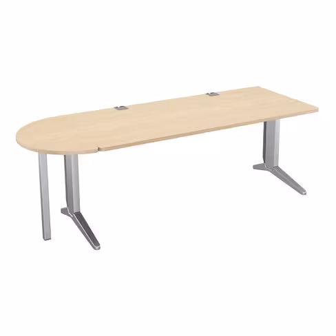 Bureau droit Fusion - l. 180 x pr. 80 cm + convivialité latérale demi-lune l. 80 x pr. 40 cm - pieds C