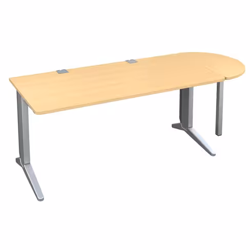 Bureau droit Fusion - l. 160 x pr. 80 cm + convivialité latérale demi-lune l. 80 x pr. 40 cm - pieds C