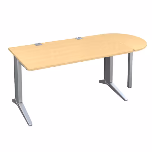 Bureau droit Fusion - l. 140 x pr. 80 cm + convivialité latérale demi-lune l. 80 x pr. 40 cm - pieds C