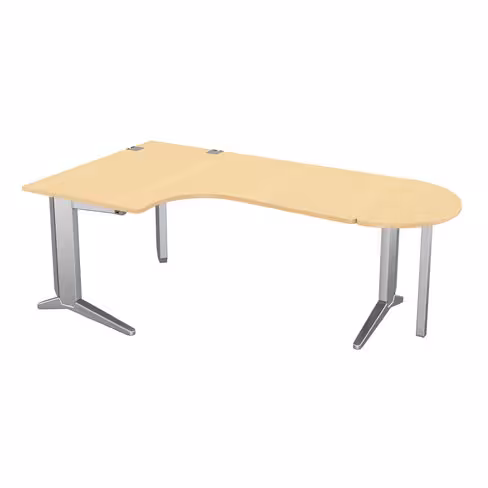 Bureau compact 90° asymétrique Fusion - l. 180 x l. 120 x pr 80-80 cm + convivialité demi-lune l. 80 x pr 40 cm - pieds C