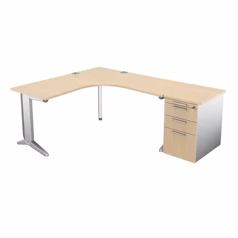Bureau compact 90° symétrique Fusion - l. 160 x pr. 66 cm + caisson façade mélaminé - pieds C