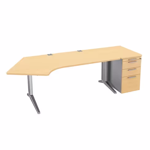 Bureau compact 120° asymétrique Fusion - l. 160 x l. 80 x pr. 80-66 cm + caisson façade mélaminé - pieds C