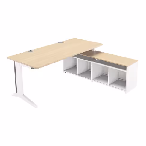 Bureau droit Fusion - l. 180 x pr. 80 cm + meuble de rangement ouvert l. 160 cm - pieds C