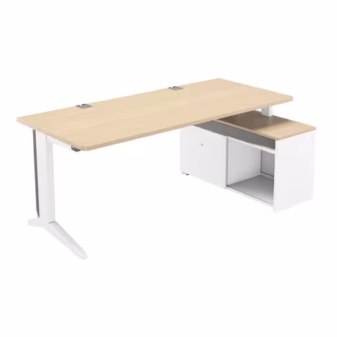 Bureau droit Fusion - l. 180 x pr. 80 cm + meuble de rangement l. 100 cm avec porte - pieds C