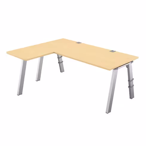 Bureau droit Fusion - l. 180 x pr. 80 cm + retour l. 60 x pr. 60 cm - 4 pieds