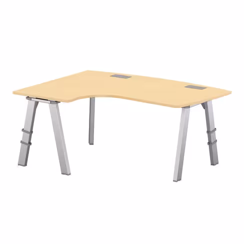 Bureau ergonomique compact 90° asymétrique Fusion - l. 170 x l. 120 x pr. 80-66 cm - 4 pieds