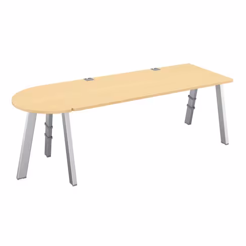 Bureau droit Fusion - l. 180 x pr. 80 cm + convivialité latérale demi-lune l. 80 x pr. 40 cm - 4 pieds