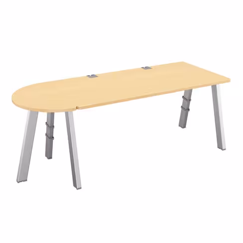 Bureau droit Fusion - l. 160 x pr. 80 cm + convivialité latérale demi-lune l. 80 x pr. 40 cm - 4 pieds