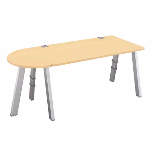 Bureau droit Fusion - l. 140 x pr. 80 cm + convivialité latérale demi-lune l. 80 x pr. 40 cm - 4 pieds