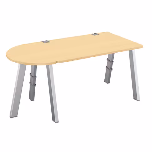 Bureau droit Fusion - l. 120 x pr. 80 cm + convivialité latérale demi-lune l. 80 x pr. 40 cm - 4 pieds