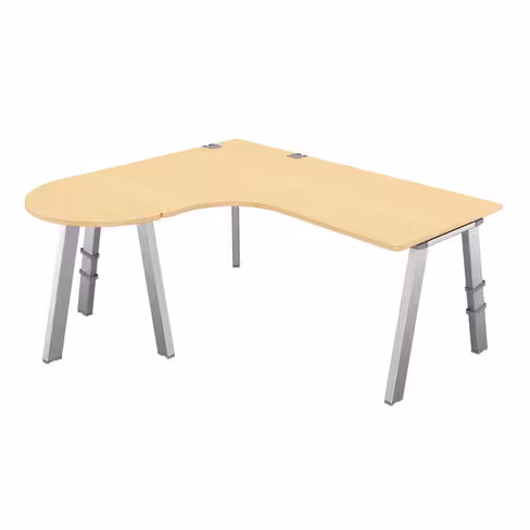 Bureau compact 90° asymétrique Fusion - l. 180 x l. 120 x pr 80-80 cm + convivialité demi-lune l. 80 x pr 40 cm - 4 pieds