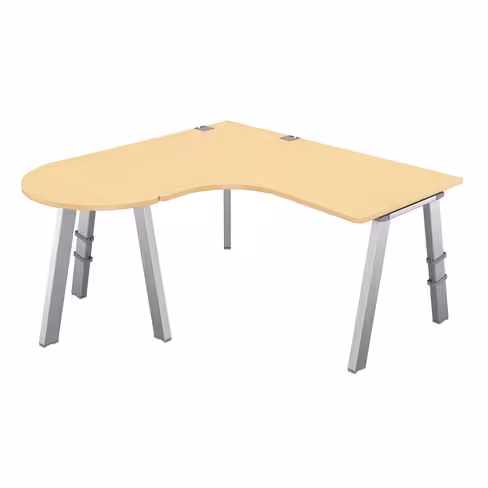 Bureau compact 90° asymétrique Fusion - l. 160 x l. 120 x pr 80-80 cm + convivialité demi-lune l. 80 x pr 40 cm - 4 pieds